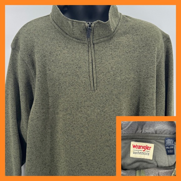 Wrangler Authentics Mens 2XL Quarter Zip Pullover Sweater Olive Green - Picture 1 of 7